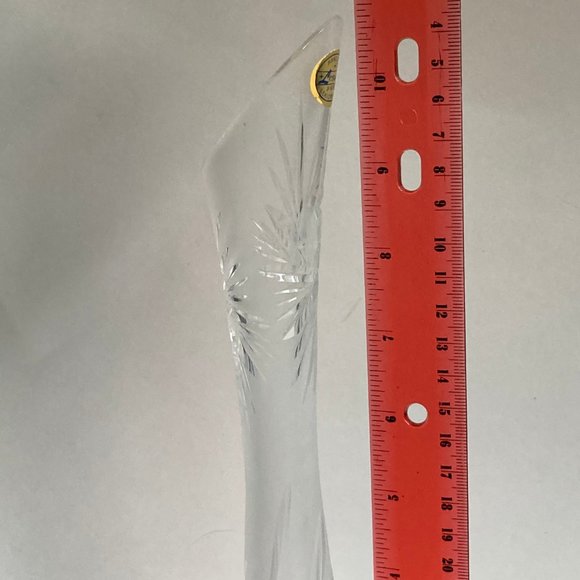 Vintage LESWAL Etched Vase Hand Cut Lead Crystal SWUNG Art Glass Made in Poland - Picture 13 of 16